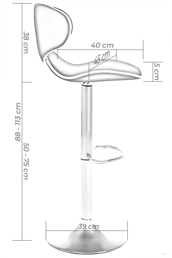 Bürocci Zen Bar Taburesi - Siyah Modern Deri Metal Ayaklı Yüksek Tezgah Sandalyesi - 9549S0481 - 5