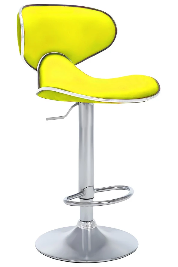 Bürocci Zen Bar Taburesi - Sarı Modern Deri Metal Ayaklı Yüksek Tezgah Sandalyesi - 9549S0512