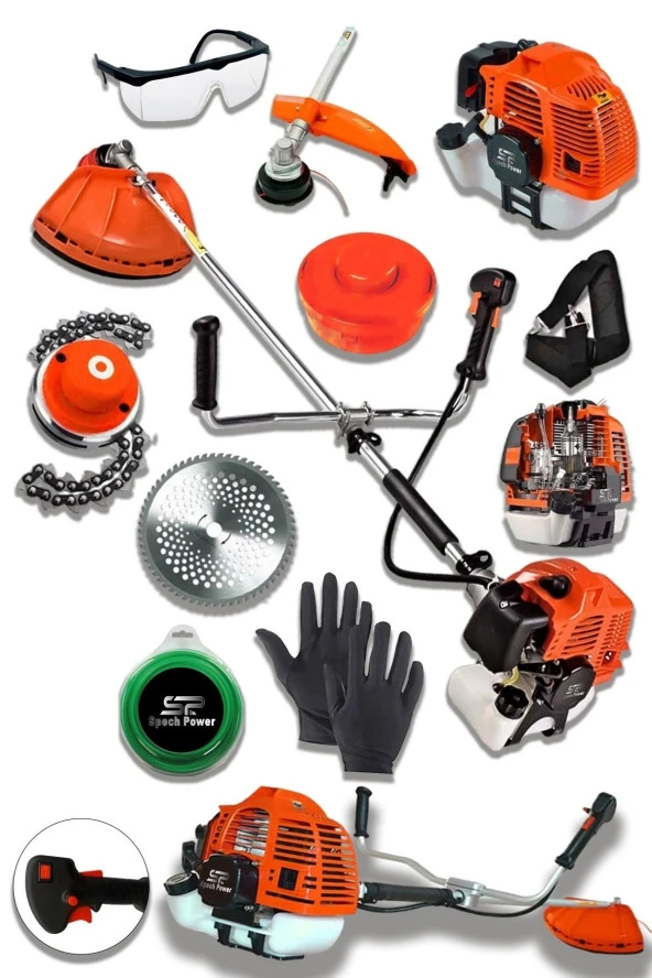 Spech Power MLT U.S.A  2.1 Hp Yan Tipi Benzinli Motorlu Ot Çalı Tırpanı Çim Biçme Makinesi Tirpan