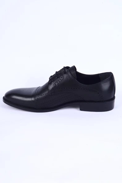 Pierre Cardin 8605 Deri Desenli Bağcıklı Rahat Taban Siyah Klasik Erkek Ayakkabı - 3
