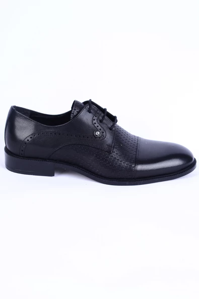 Pierre Cardin 8605 Deri Desenli Bağcıklı Rahat Taban Siyah Klasik Erkek Ayakkabı