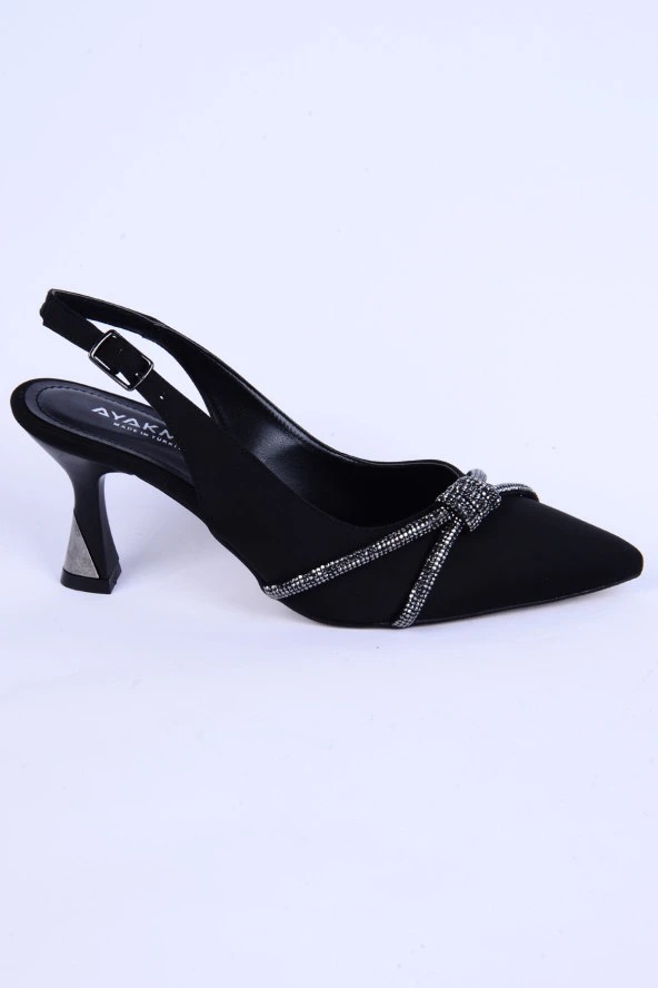 Ayakmod 312099 Derl Taş İpili Detaylı Normal Taban Topuklu Siyah Günlük Abiye Ayakkabı