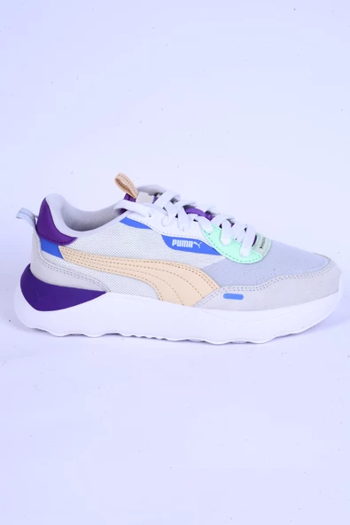 Puma 392324-11 Runtamed Platform Fileli Deri Detaylı Ortopedik Taban Bağcıklı Hafif Esnek Beyaz-Mor Günlük Kadın Spor Ayakkabı