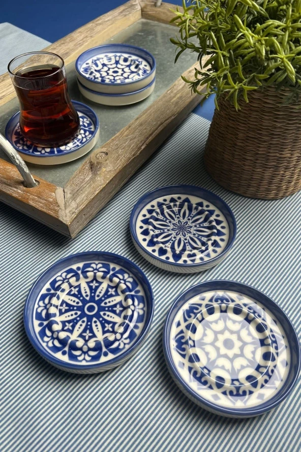 TABAK EVİ Stoneware Mozaik Blue Sefa 6 lı Çay Tabağı 10cm - 4