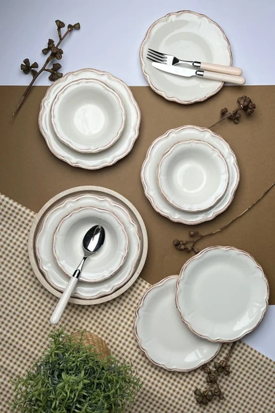 TABAK EVİ Stoneware Antik Yemek Takımı 6 Kişilik 24 Parça - 6