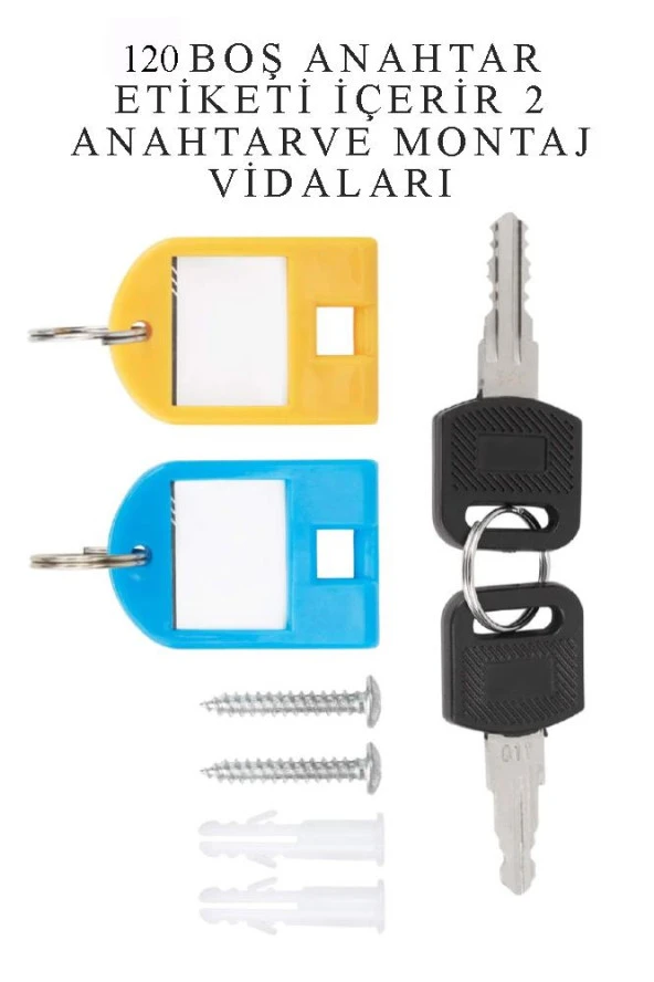 Kilitli Anahtar Kutusu 120 li 1 Paket Anahtar Dolabı Alüminyum Gövde Otel Otopark Apart Anahtarlık Dolap - 3