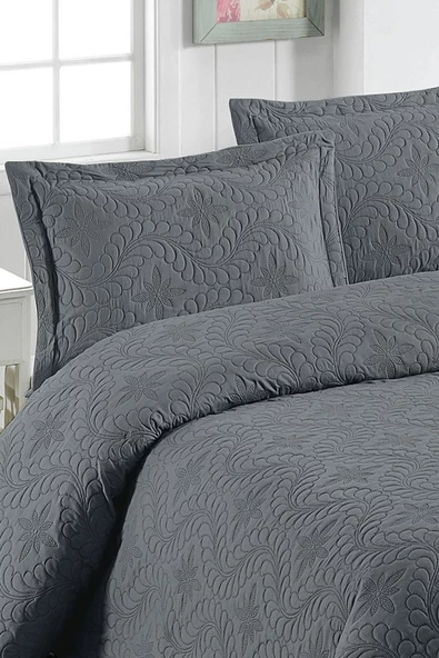 Çift Kişilik Microfiber Kapitone Yatak Örtüsü Ivy Antrasit - Resim 2