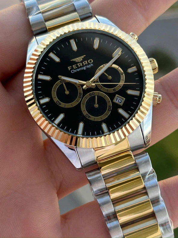 Ferro Çelik Kordon İç Fonksiyonlar Aktif Takvimli 30 Mt Su Geçirmez Erkek Kol Saat EFM31289-D2 - Resim 3