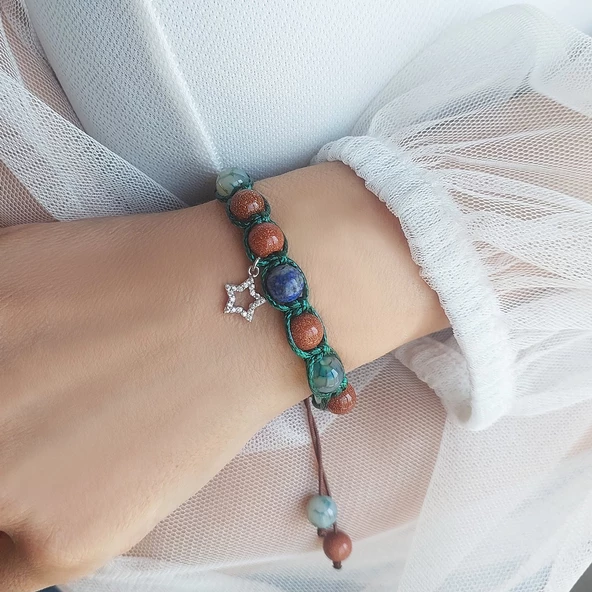 Vaoov 925 Ayar Gümüş Doğal Taşlı Yıldız Yükselten Bileklik - Resim 5