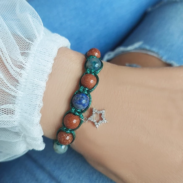 Vaoov 925 Ayar Gümüş Doğal Taşlı Yıldız Yükselten Bileklik - Resim 7