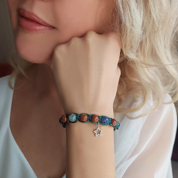 Vaoov 925 Ayar Gümüş Doğal Taşlı Yıldız Yükselten Bileklik - Resim 3