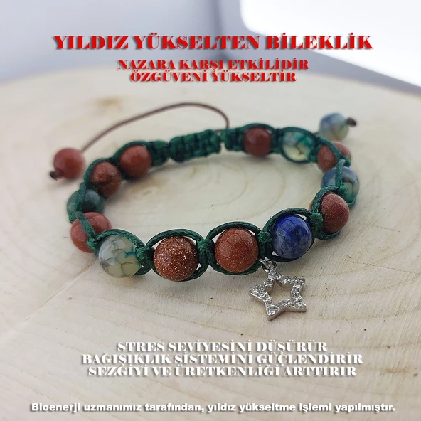 Vaoov 925 Ayar Gümüş Doğal Taşlı Yıldız Yükselten Bileklik - Resim 2