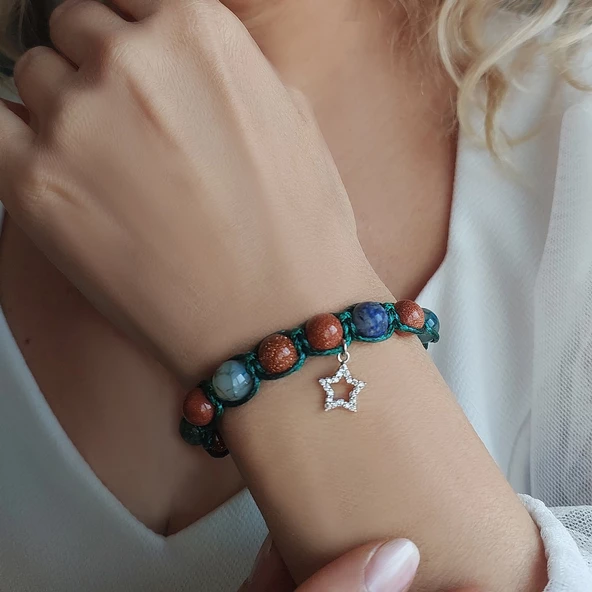 Vaoov 925 Ayar Gümüş Doğal Taşlı Yıldız Yükselten Bileklik ürün görseli