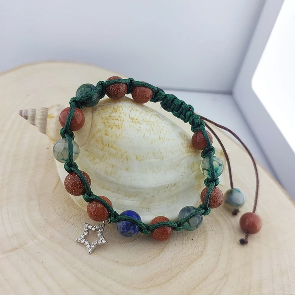 Vaoov 925 Ayar Gümüş Doğal Taşlı Yıldız Yükselten Bileklik - Resim 8