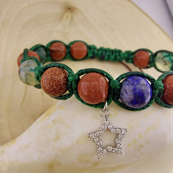 Vaoov 925 Ayar Gümüş Doğal Taşlı Yıldız Yükselten Bileklik - Resim 6