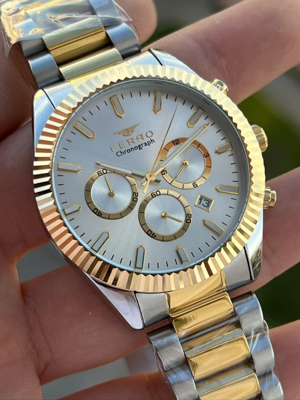 Ferro Çelik Kordon İç Fonksiyonlar Aktif Takvimli 30 Mt Su Geçirmez Erkek Kol Saat EFM31289-D - Resim 3