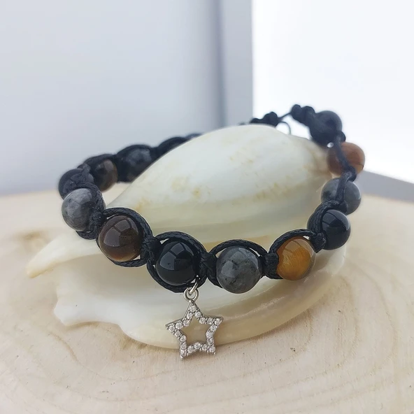 Vaoov 925 Ayar Gümüş Doğal Taşlı Güç, Başarı, Cesaret Bilekliği - Resim 5