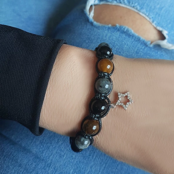 Vaoov 925 Ayar Gümüş Doğal Taşlı Güç, Başarı, Cesaret Bilekliği - Resim 8