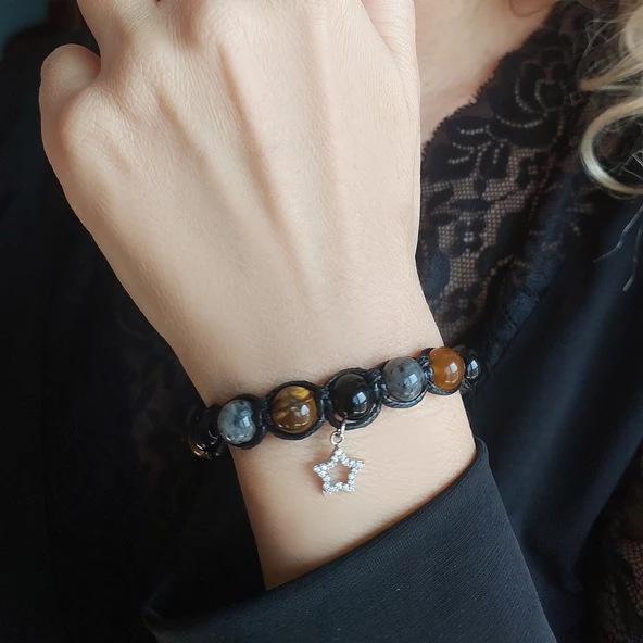 Vaoov 925 Ayar Gümüş Doğal Taşlı Güç, Başarı, Cesaret Bilekliği - Resim 6