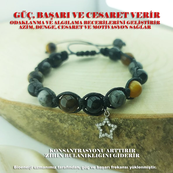 Vaoov 925 Ayar Gümüş Doğal Taşlı Güç, Başarı, Cesaret Bilekliği - Resim 2