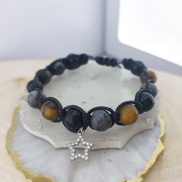 Vaoov 925 Ayar Gümüş Doğal Taşlı Güç, Başarı, Cesaret Bilekliği - Resim 7