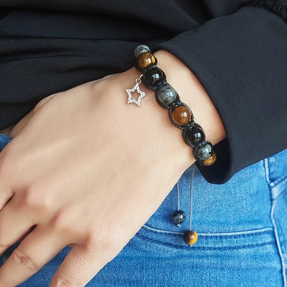 Vaoov 925 Ayar Gümüş Doğal Taşlı Güç, Başarı, Cesaret Bilekliği - Resim 4