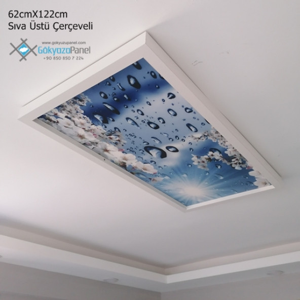 60x120 Gökyüzü Panel Avize, Sıva Üstü, Kolay Montaj Led Panel, Çiçekli Yağmur Damlası Avize - 1