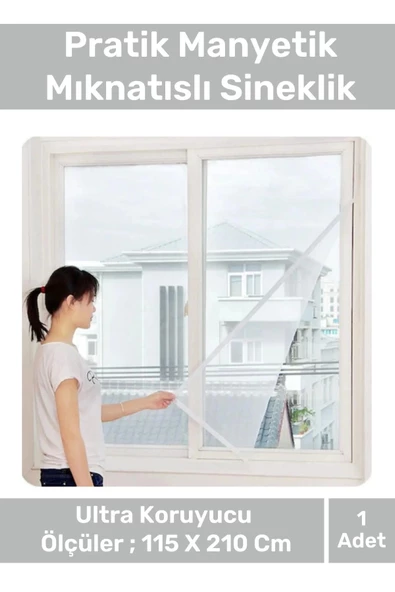 Deluxe Pencere Balkon Dükkan Cam Pratik Manyetik Mıknatıslı Siyah Kapı Sinekliği Tülü 115 X 210 Cm