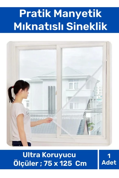 Deluxe Pencere Balkon Dükkan Cam Pratik Manyetik Mıknatıslı Siyah Kapı Sinekliği Tülü 75X125 Cm