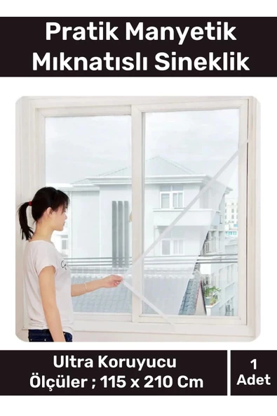 Deluxe Pencere Balkon Dükkan Cam Pratik Manyetik Mıknatıslı Siyah Kapı Sinekliği Tülü 115x210 Cm