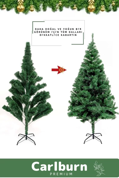 Premium Kutu Süsleme Seti Yılbaşı Çam Ağacı Renkli Işığı Yeni Yıl Süsleri Noel Paketi 210 Cm 580 Dal - 3