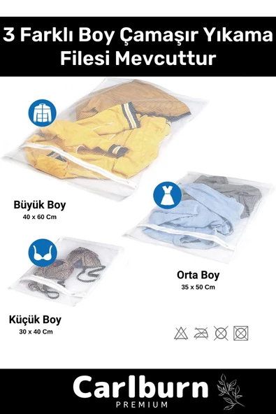 Premium Seri Kalite Yıkama Renkli Fermuarlı Fileli Çamaşır Torbası Kirli Temiz Sepeti 3 Adet - 2