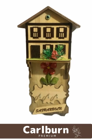 Premium Özel Üretim Hediyelik Turistik Ahşap 3'lü Safranbolu Tasarımlı El Yapımı Anahtarlık Askısı - 2