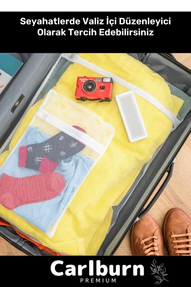 Premium Seri Kalite Yıkama Renkli Fermuarlı Fileli Çamaşır Torbası Kirli Temiz Sepeti 3 Adet - 3