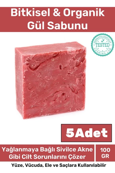 Özel Üretim %100 Doğal Koku Yüz Cilt Beyazlatıcı Organik Nemlendirici Gül Sabunu 5 Adet ürün görseli 1