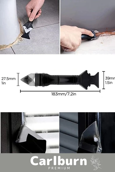 Premium Mutfak Banyo Fayans Derz Silikon Kazıyıcı Sıyırıcı Doğrayıcı Uygulayıcı 3 in 1 Aparat - 5