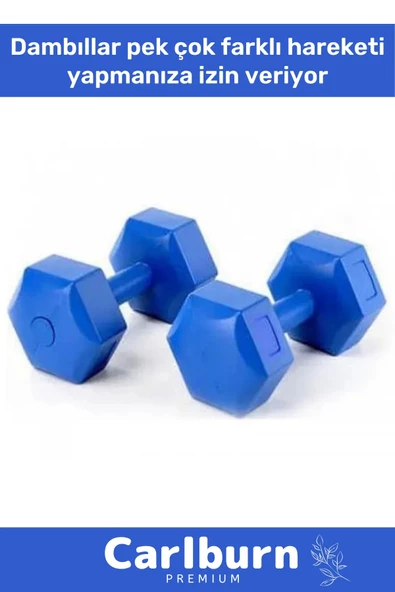 Özel Plastik Köşeli Spor Egzersiz Vücut Kas Geliştirme Fitness Ağırlık Mavi 5 Kg Dambıl Set - 2 Adet - 2
