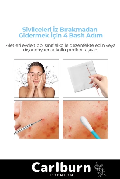 Özel Üretim Paslanmaz Çelik Günlük Cilt Bakım Siyah Nokta Akne Temizleyici Kutulu Komedon 4'lü Set - 4