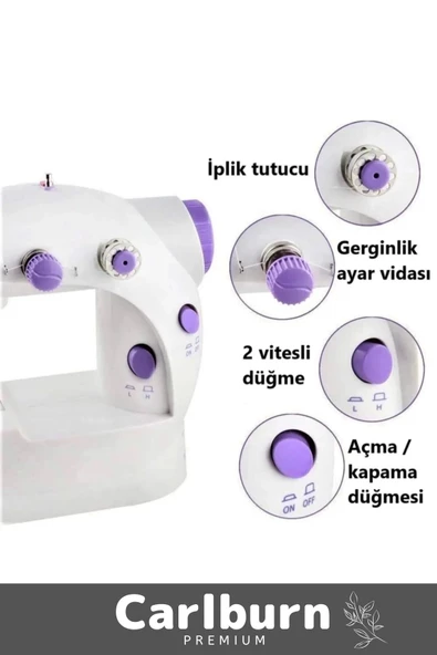 Pratik Taşınabilir Elektrikli Seyahat Kamp Hız Ayarlı Kademeli Otomatik Mini Pedallı Dikiş Makinesi - 3