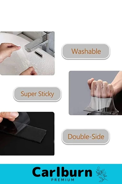Deluxe Ultra Süper Güçlü Yüksek Mukavemetli Nano Teknolojili Çift Taraflı Şeffaf 1 mt Bant 10 Adet - 4