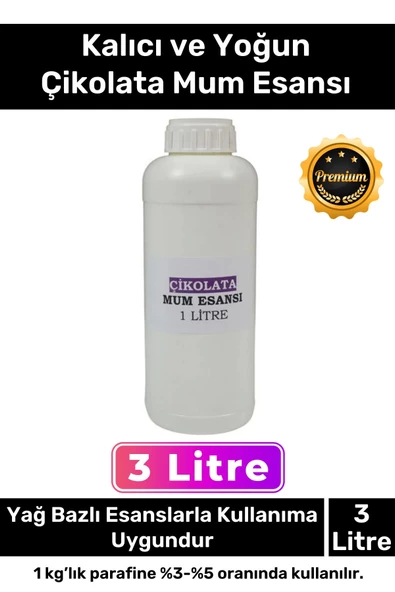 Özel Üretim Kalıcı Yoğun Kaliteli Yağ Bazlı Tüm Ürünlerle Kullanıma Uygun Çikolata Mum Esansı 3 LT