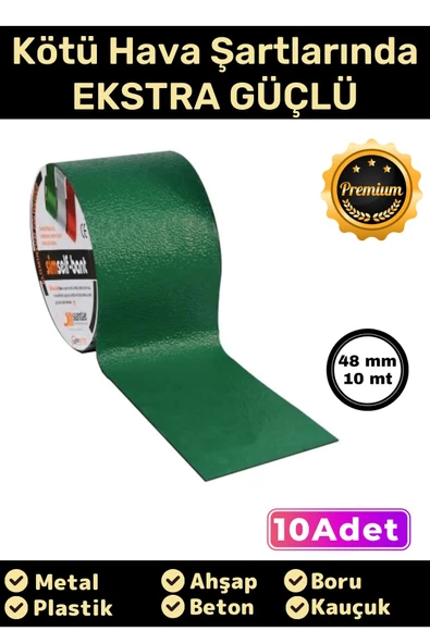 Süper Güçlü Su Geçirmez Sızdırmaz Yeşil Renk Çok Amaçlı Tamir İzolasyon Bandı 48mm x 10m - 10 Adet ürün görseli