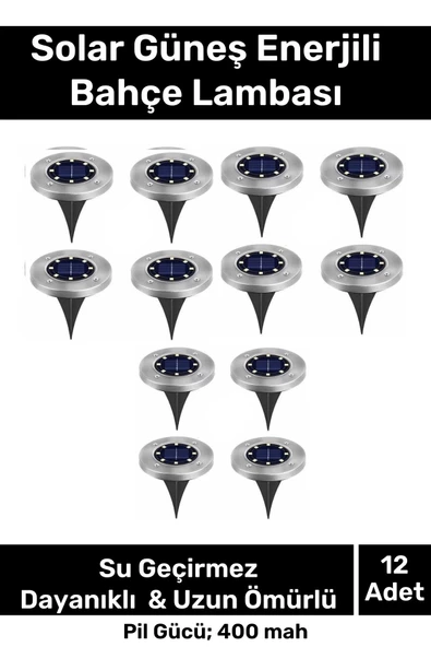 Özel Su Geçirmez Dayanıklı 8 Ledli Solar Güneş Enerjili Işık Bahçe Dekor Aydınlatma Lambası 12 Adet