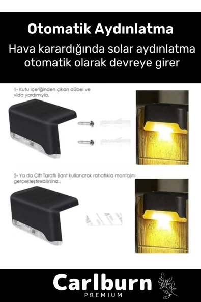 Özel Su Geçirmez Solar Güneş Enerjili Şarj Edilen Köşebent Merdiven Veranda Bahçe 4'lü Led Set - 2