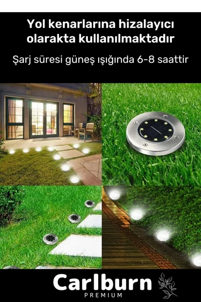 Özel Su Geçirmez Dayanıklı 8 Ledli Solar Güneş Enerjili Işık Bahçe Dekor Aydınlatma Lambası 12 Adet - 3