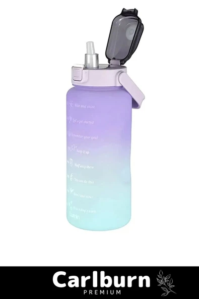 Premium Çift Renk Ölçü Baskılı Sızdırmaz Akmaz Motivasyon Matara Suluk Sağlıklı Plastik 1 Lt Su Şişe - 4