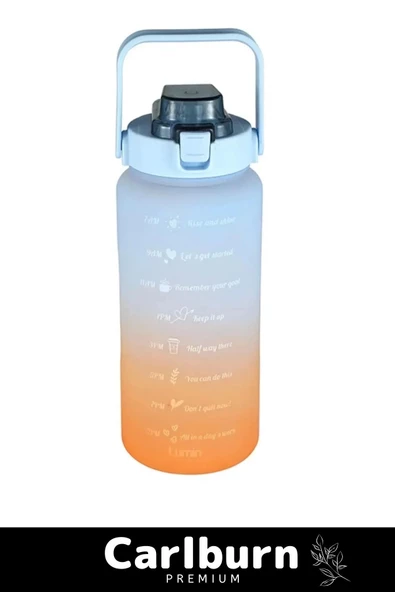 Premium Çift Renk Ölçü Baskılı Sızdırmaz Akmaz Motivasyon Matara Suluk Sağlıklı Plastik 1 Lt Su Şişe - 2