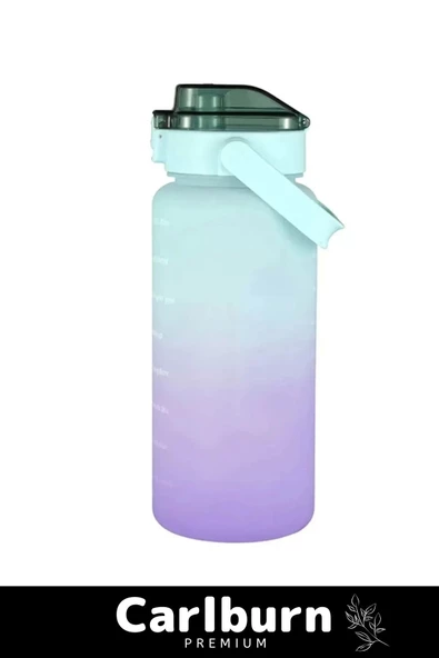 Premium Çift Renk Ölçü Baskılı Sızdırmaz Akmaz Motivasyon Matara Suluk Sağlıklı Plastik 1 Lt Su Şişe - 2