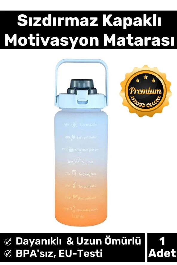 Premium Çift Renk Ölçü Baskılı Sızdırmaz Akmaz Motivasyon Matara Suluk Sağlıklı Plastik 1 Lt Su Şişe