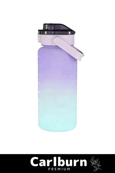 Premium Çift Renk Ölçü Baskılı Sızdırmaz Akmaz Motivasyon Matara Suluk Sağlıklı Plastik 1 Lt Su Şişe - 2